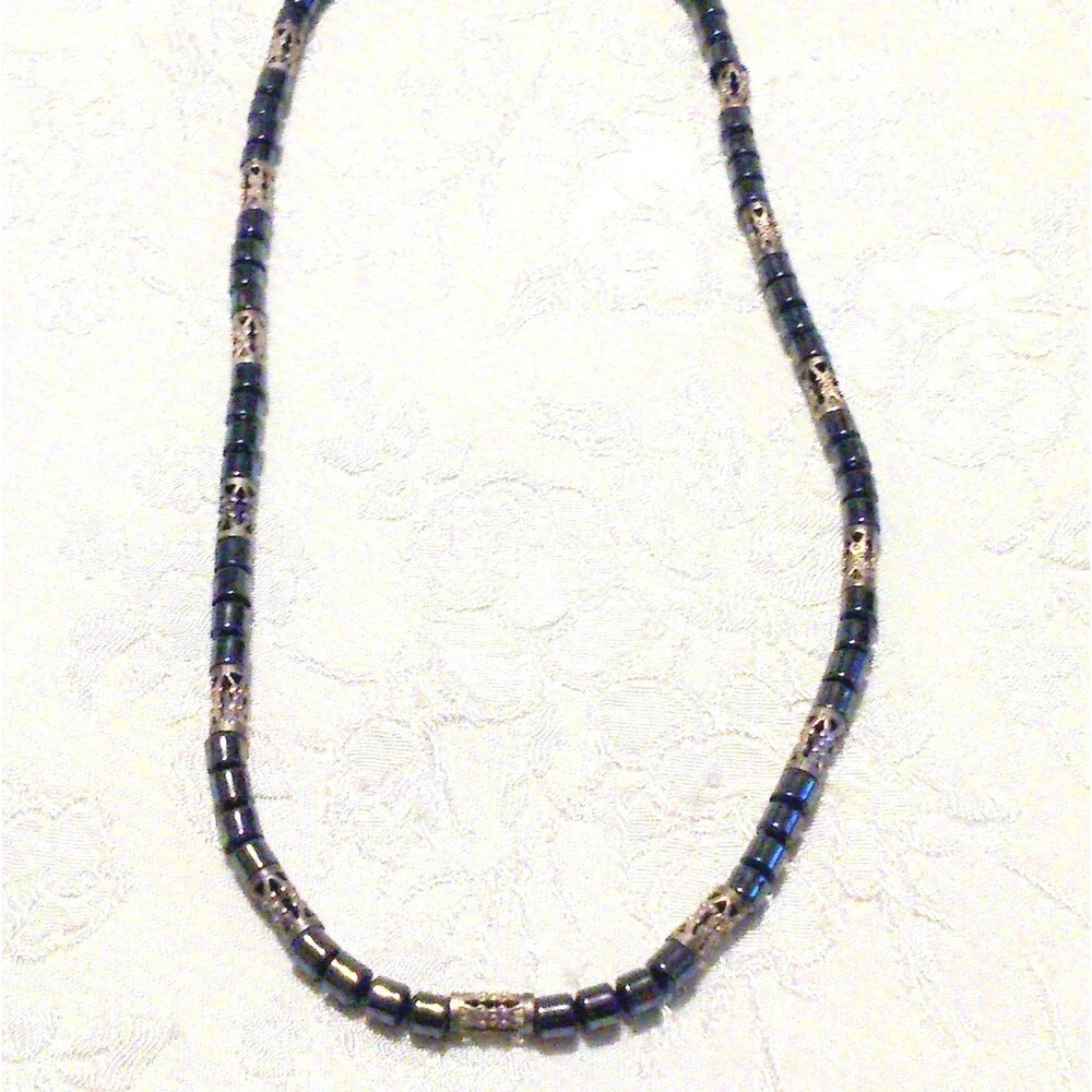 Vintage Hematite and Silver Bead Necklace